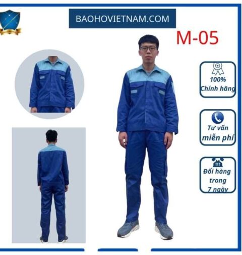 Bộ lao động xanh dương phối màu đẹp vải kaki liên doanh xuất