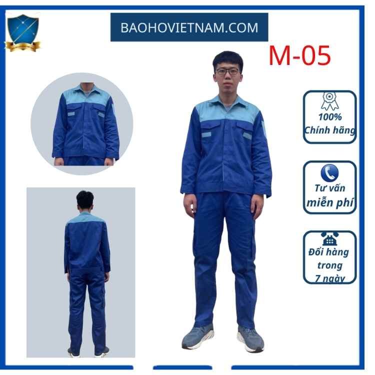 Bộ lao động xanh dương phối màu đẹp vải kaki liên doanh xuất