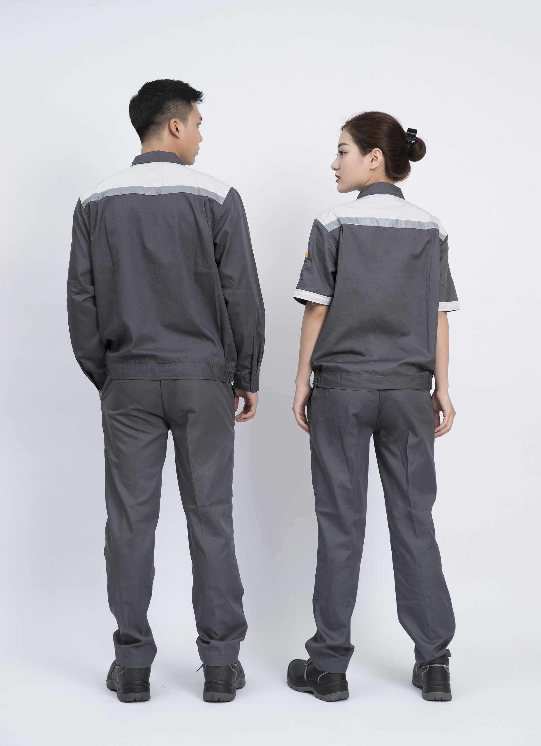 Bộ quần áo bảo hộ màu xám pha màu đa dạng vải Păngzim - Ảnh 2