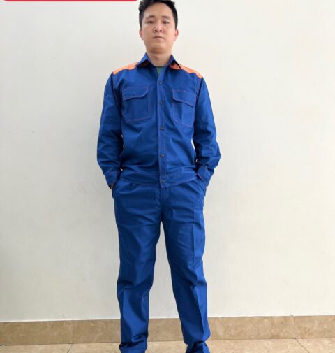 Quần áo bảo hộ vải pangrim phối màu xanh cam