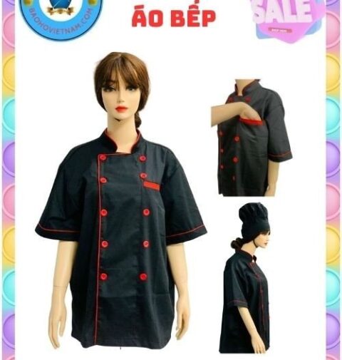 Áo bếp ngắn tay màu đen