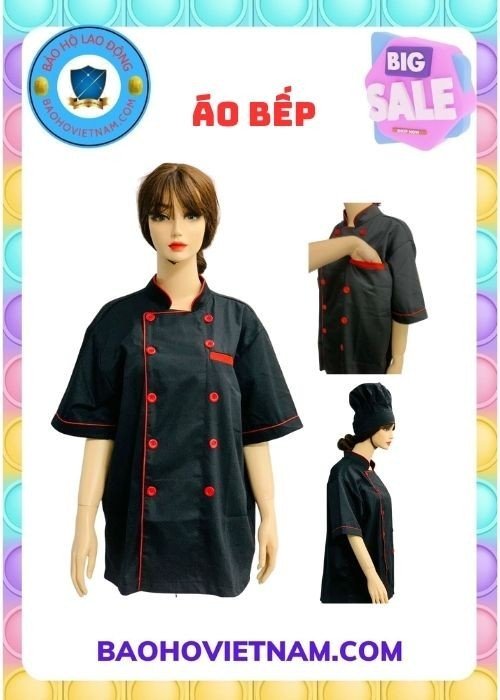 Áo bếp ngắn tay màu đen