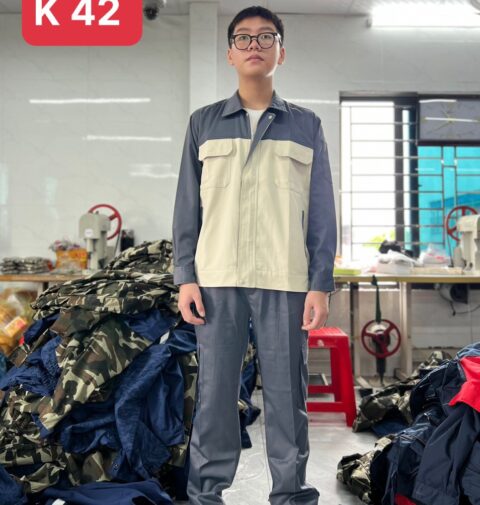 Bộ quần áo kaki liên doanh hàn quốc phối kem viền xám kéo khóa chất đẹp
