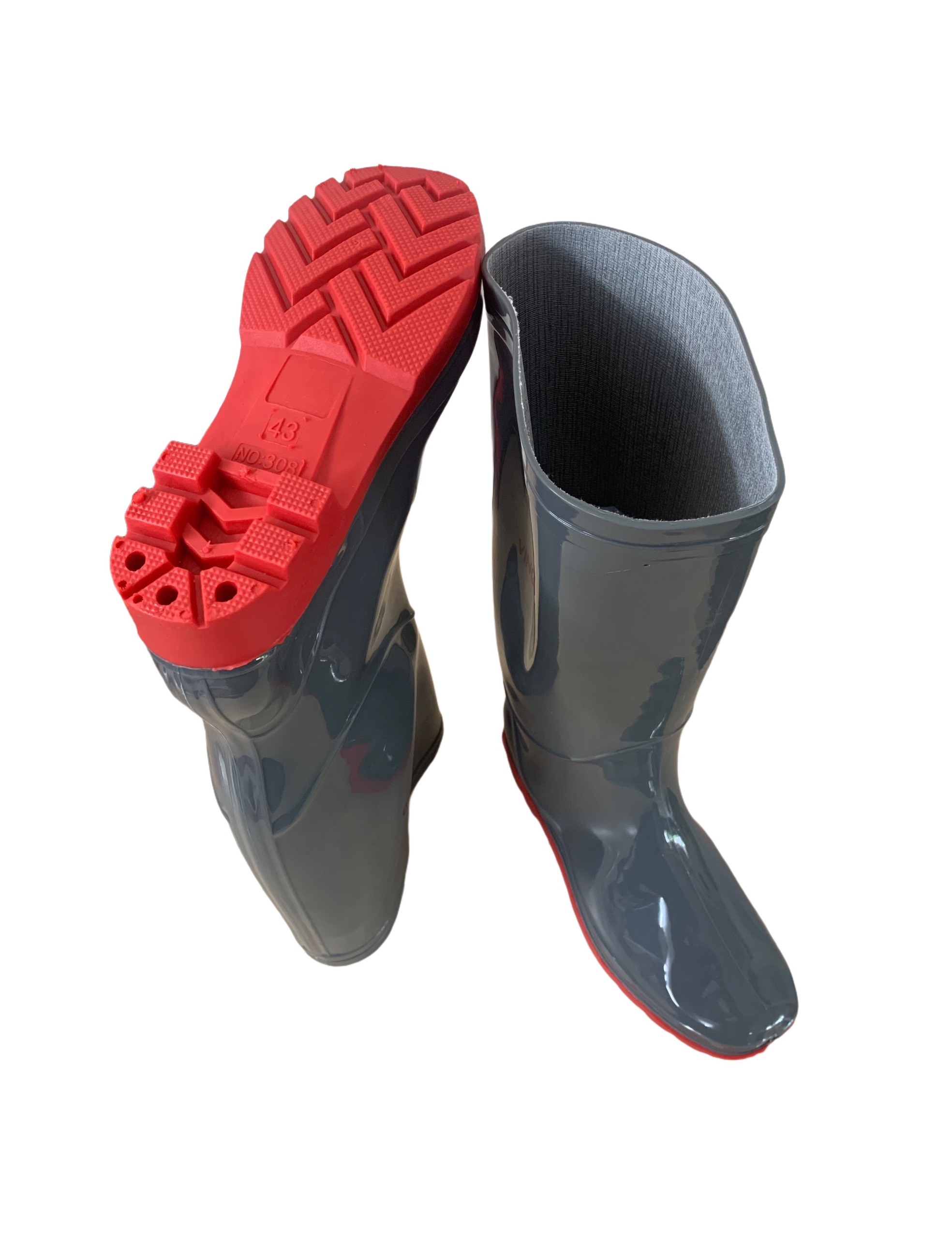 Ủng nhựa cao su pvc màu ghi xám đế đỏ phù hợp với mọi môi trường lao động - Ảnh 3