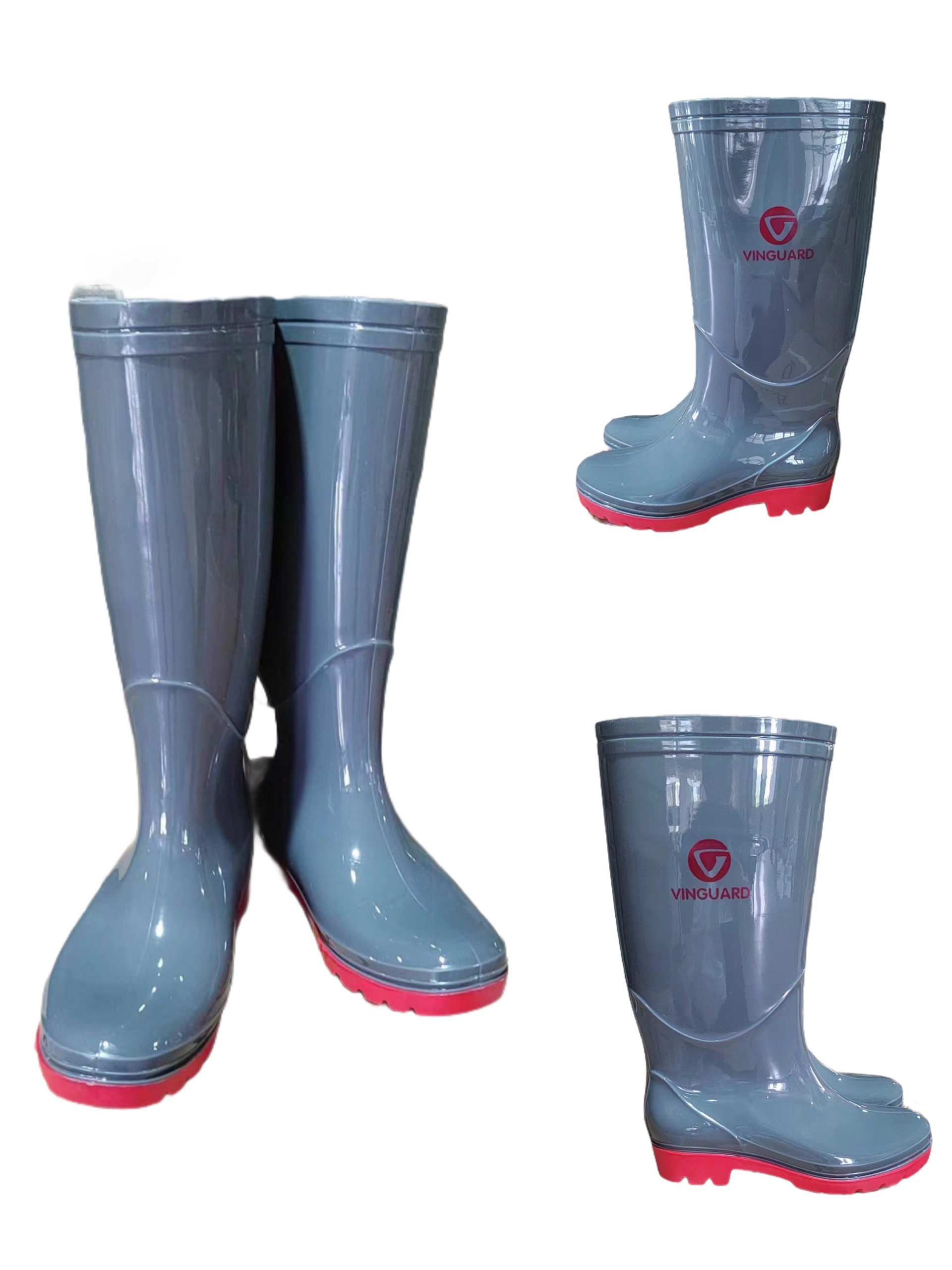 Ủng nhựa cao su pvc màu ghi xám đế đỏ phù hợp với mọi môi trường lao động