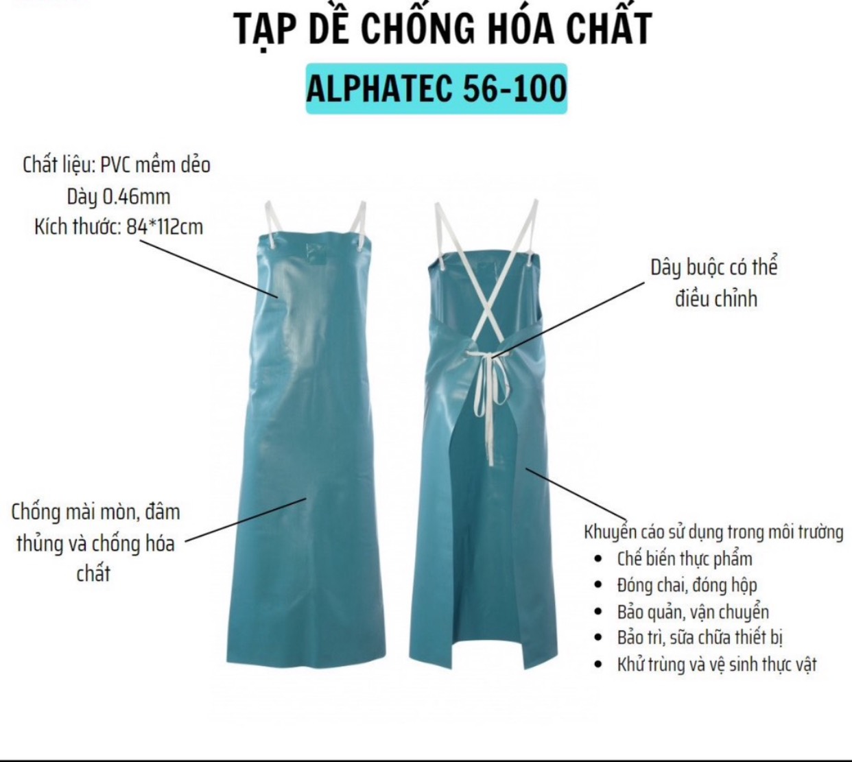 Tạp dề chống hóa chất Alphatech 56-100 hàng đạt tiêu chuẩn EN ISO